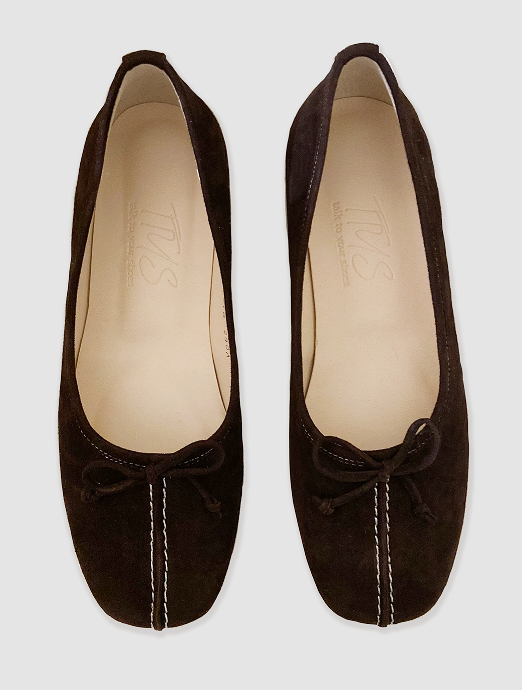 [Exclusive color] Suede stitch flat - Deep brown